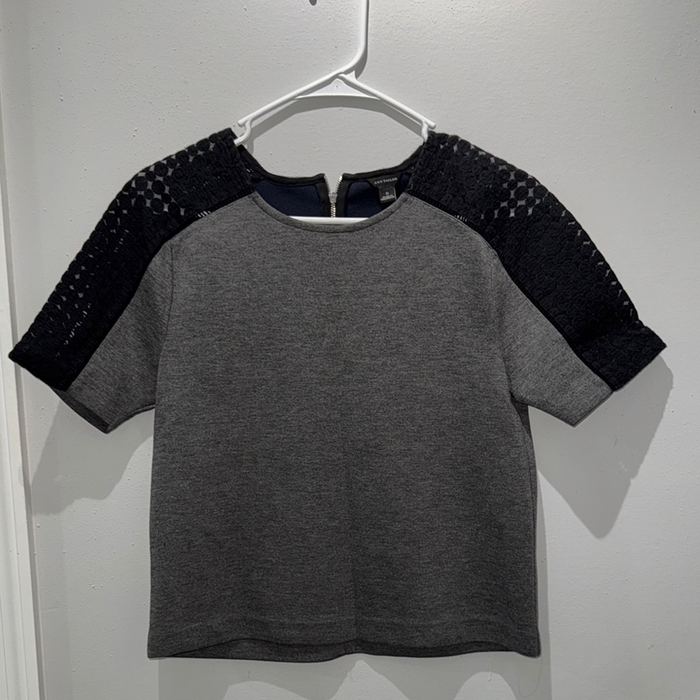 Ann Taylor Charcoal and Black Textured Top